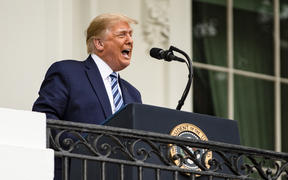 Donald Trump made his first public appearance since returning to the White House from a three-day stay in hospital for Covid-19 earlier in the day.
