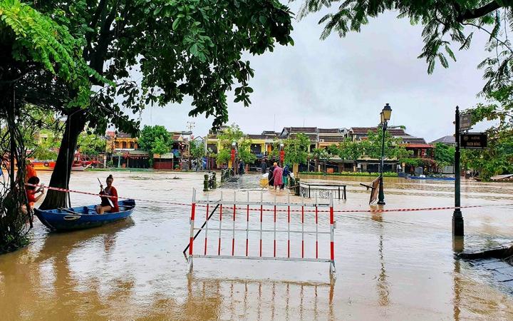 This picture taken and released by the Vietnam News Agency on October 8, 2020 shows flooding in the old city of Hoi An following following heavy rainfall in Central Vietnam. 