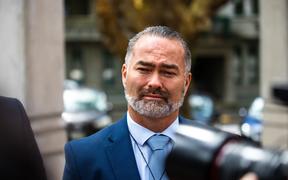Advance NZ co-leader Billy Te Kahika outside the High Court at Auckland.
