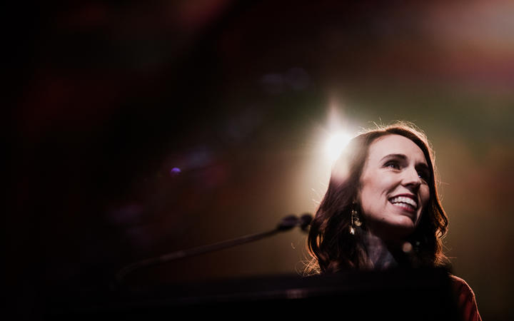 Labour leader Jacinda Ardern at the Auckland Town Hall on election night.