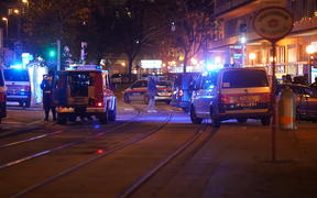Police cars and ambulances in central Vienna on 2 November, 2020, following a shooting near a synagogue.