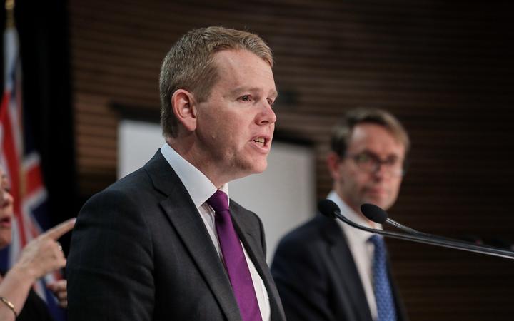 Minister for Covid-19 Response Chris Hipkins and Director-General of Health Dr Ashley Bloomfield at the Covid media update on 3 November 2020.