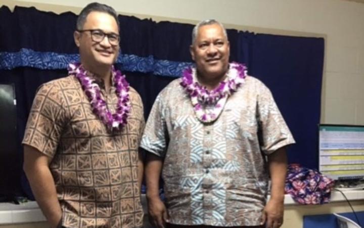 The newly elected governor and lieutenant governor of American Samoa Lemanu Palepoi Sialega Mauga (Right) and Talauega Eleasalo Ale. 4 November 2020