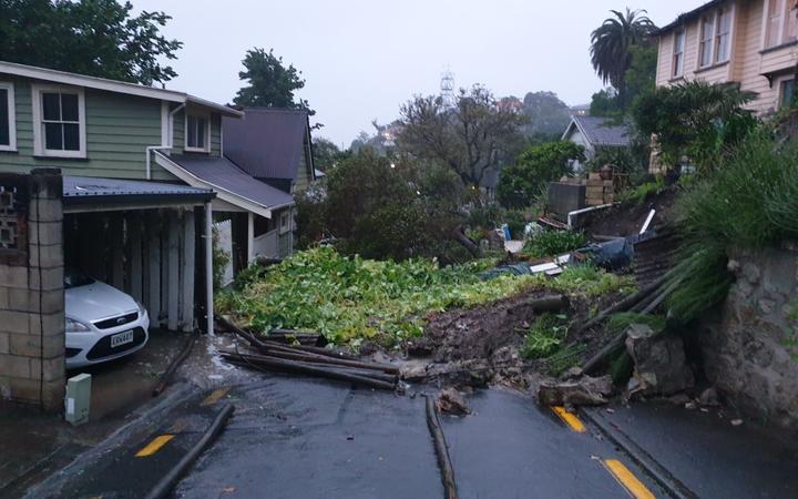 A large slip has affected houses on Brewster Street, Napier. 
