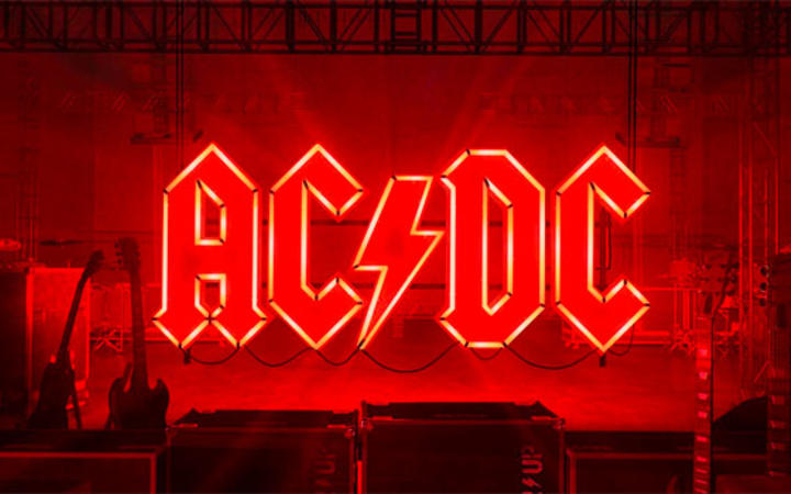 AC/DC logo in red neon 