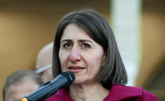 New South Wales' Premier Gladys Berejiklian speaks to Muslims at the Lekamba mosque after an Eid al-Fitr prayer in western Sydney on June 25, 2017. 