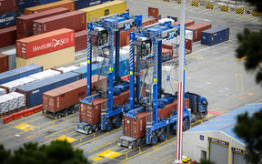 Containers being unloaded at Lyttelton Port