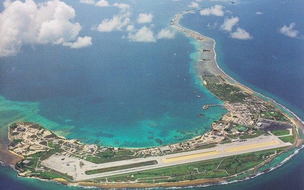 Aerial view of the main island in Kwajalein Atol