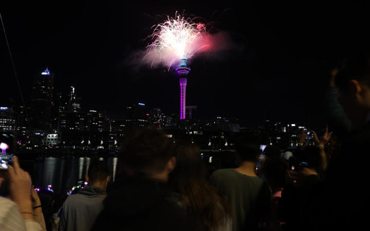 Fireworks from the Auckland Sky Tower during New Year's Eve celebrations on 1 January 2021.
