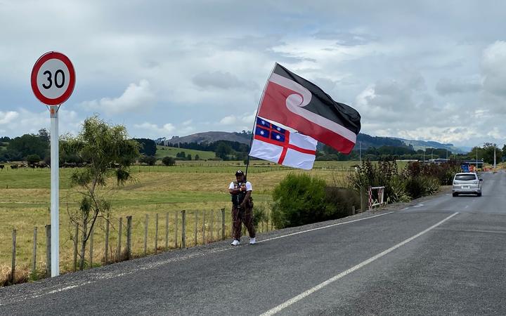 Supporters of the protesters outside Waikeria Prison