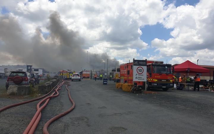 Fire crews at the blaze in Papakura on 13/1/2021