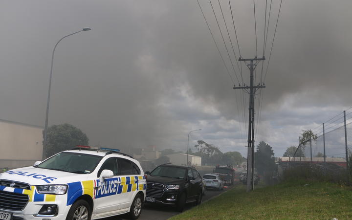 Smoke billows from the Papakura fire on 12/1/2021.