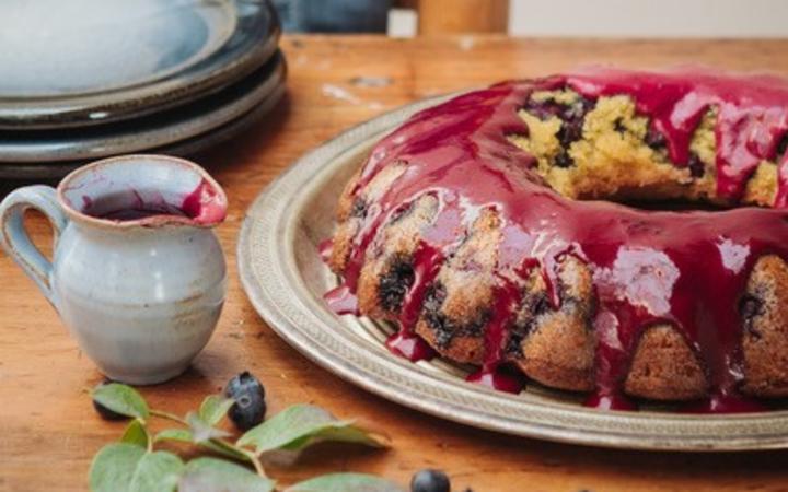 Blueberry and Coconut cake with Magical Blueberry Glaze 