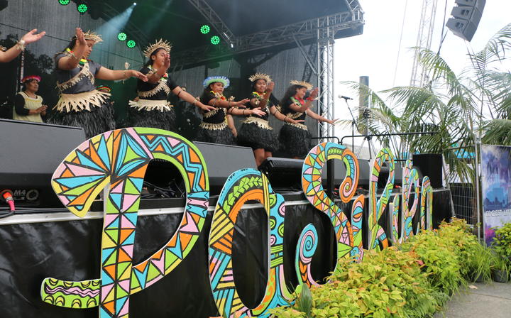 The Kiribati St Joseph Community perform on the main stage at the Wellington Pasifika Festival. 23 January 2021