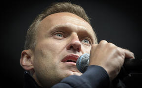 Russian opposition leader Alexei Navalny delivers a speech during a demonstration in Moscow on September 29, 2019. 
