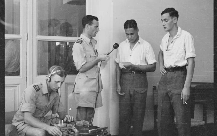 John Proudfoot and Charles Lewis recording repatriated POWs Egypt Nov 1943 