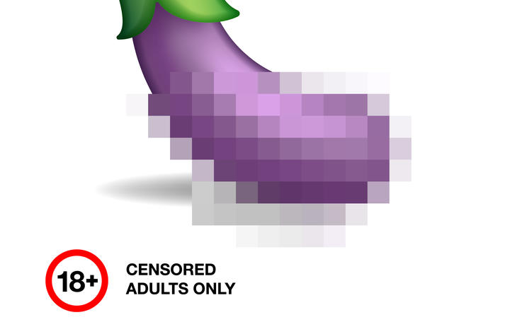 Image of eggplant closed by censorship, symbol adult only 18+, vector illustration.