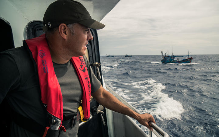 Ian Urbina on an Indonesian patrol ship  chasing Vietnamese fishing ships in a contested area of the South China Sea