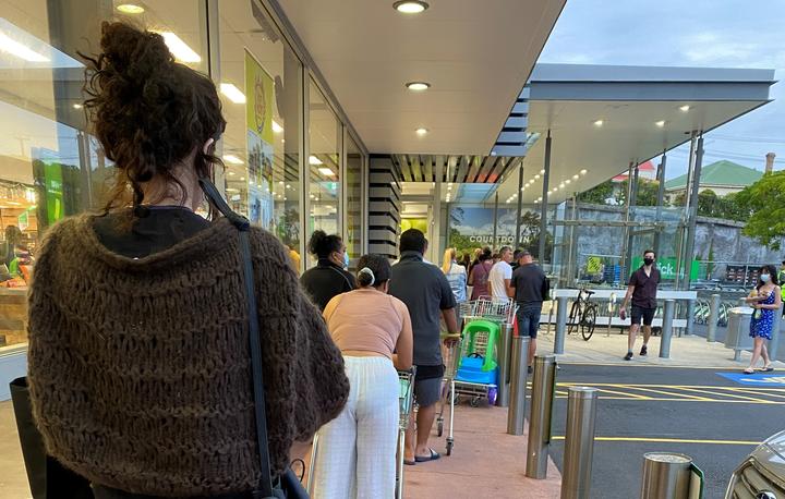 A queue formed outside the Grey Lynn Countdown in Auckland shortly after it was announced the city would be moving to alert level 3 