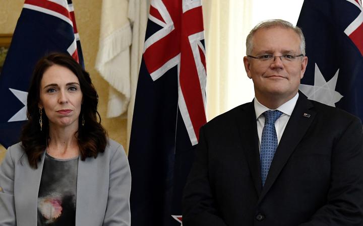 Prime Minister Jacinda Ardern and Australia's Prime Minister Scott Morrison attend the signing of the Indigenous Collaboration Arrangement at Admiralty House in Sydney on February 28, 2020.
