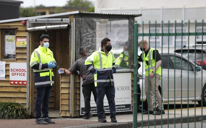 Security ramps up ahead of Covid-19 testing at Papatoetoe High School on 23 February.