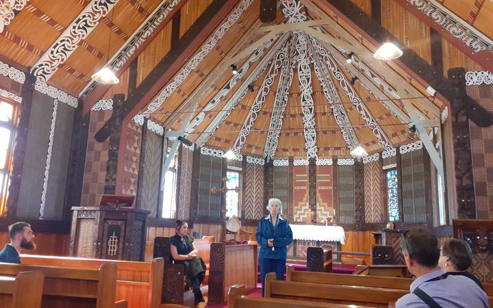 UNESCO New Zealand commissioners and secretary-general are shown the historic St Pauls Anglican Memorial Church at Pūtiki (March 2021)