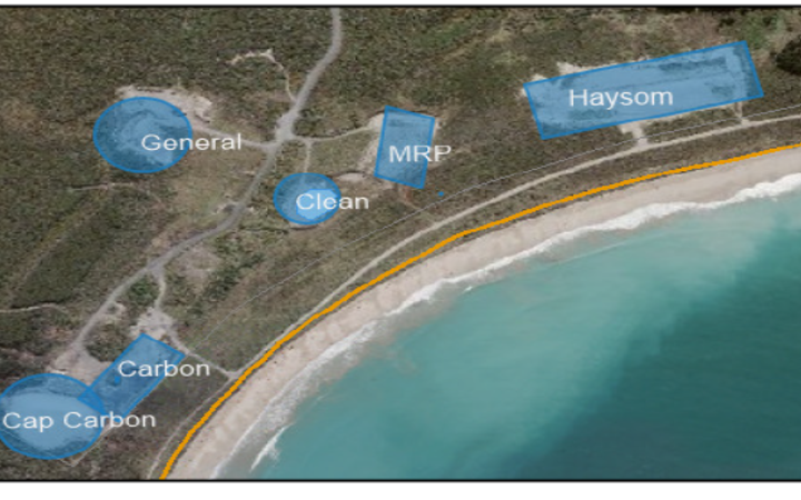 An aerial photo of the landfill; this shows carbon and Haysom’s dross waste, which contains toxics material, is close to the beach