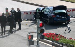 WASHINGTON, DC - APRIL 02: Law enforcement investigate the scene after a vehicle charged a barricade at the U.S. Capitol on April 02, 2021 in Washington, DC. 