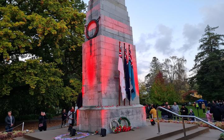 The Cenotaph in Hamilton after the dawn service.