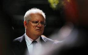 Australia's Prime Minister Scott Morrison is pictured after attending a church service at St Andrews Cathedral in Sydney on April 11, 2021. 