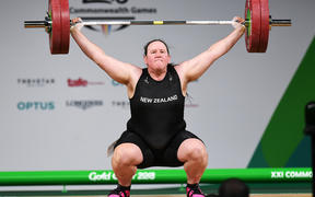 New Zealand's Laurel Hubbard.
Weightlifting, Women's +90kg 2018. Carrara Sports Hall. Commonwealth Games, Gold Coast, Australia. 