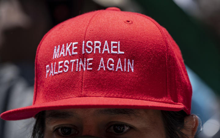 Thousands gather in front of the Consulate General of Israel in Los Angeles, CA to protest in solidarity with Palestinians on strike in Israel, the West Bank, and the Gaza Strip. 