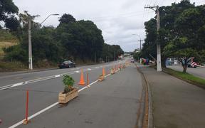 Volunteers from Cycle Wellington built what they called a pop-up bike lane to protect cyclists on Adelaide Road.
