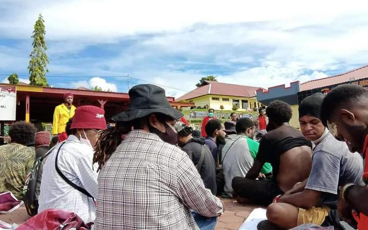 West Papuan protesters held in custody in Manokwari.