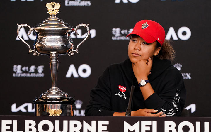 Naomi Osaka speaks at a press conference after winning her women's singles final match on day 13 of the Australian Open tennis tournament in Melbourne on February 20, 2021.