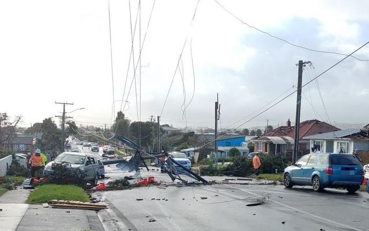 Downed powerlines and damaged roofs after yesterday's tornado.