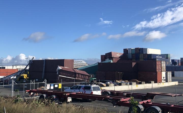 Ports of Auckland shipping container yard, the South Auckland Freight Hub on Monday 21 June 2021. Mechanic Janesh Prasad was killed in a tornado that struck the yard on Saturday morning.