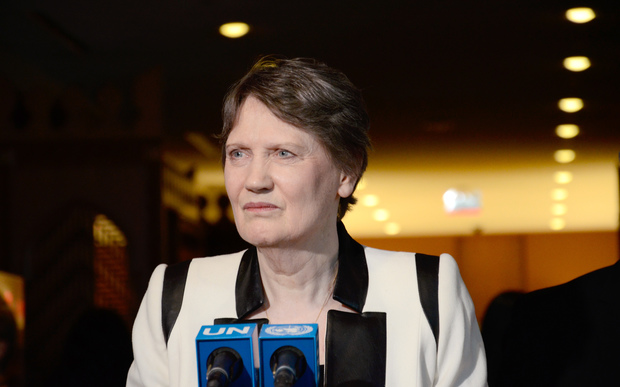 Helen Clark, former prime minister of New Zealand and current head of the UN Development Programme, addresses the press to discuss her candidacy for UN secretary general after a hearing before UN member states in New York on April 14, 2016. 