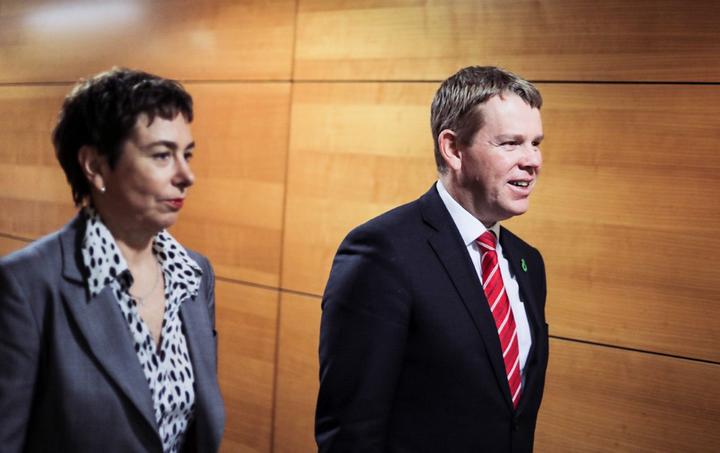 Joint Head of Managed Isolation Megan Main and Covid-19 Response Minister Chris Hipkins head to a briefing on vaccines on Wednesday 14 July.