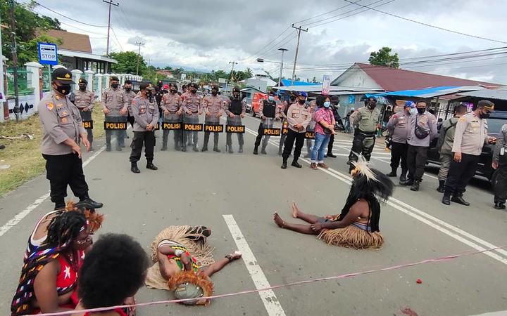 A demonstration by West Papuans against the Indonesian government's plans for Special Autonomy provisions for their region, Manokwari, 15 July 2021