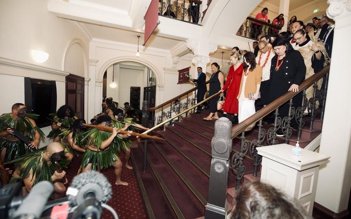 Prime Minister Jacinda Ardern is greeted at Town Hall. 