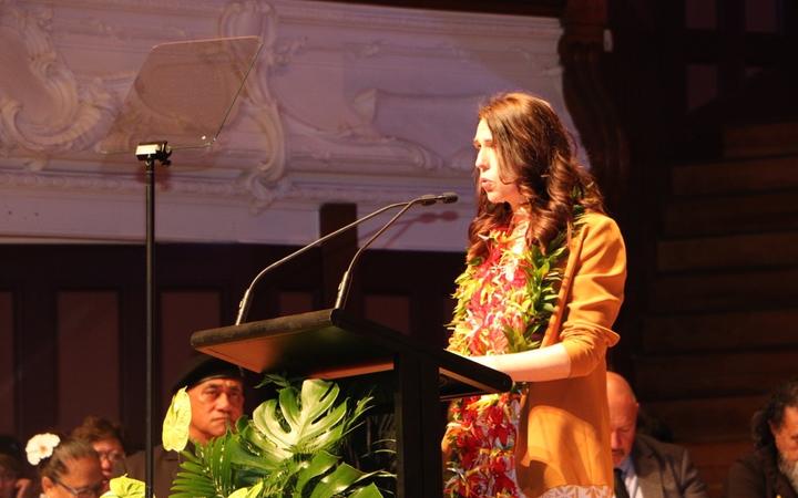 Prime Minister Jacinda Ardern speaks during Dawn Raids apology at the Auckland Town Hall 