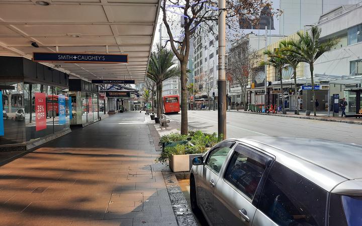 Central Auckland at midday on the first day of the August 2021 lockdown.