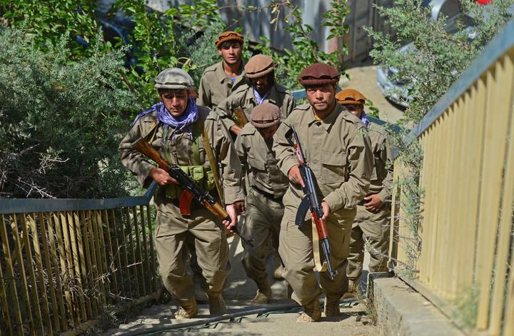 Newly absorbed personnel in the Afghan security forces take part in a military training in Bandejoy area of Dara district in Panjshir province on August 21, 2021, days after the Taliban took over Afghanistan. 