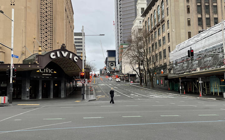 Centre-ville d'Auckland au début du verrouillage de niveau 4 en août. 