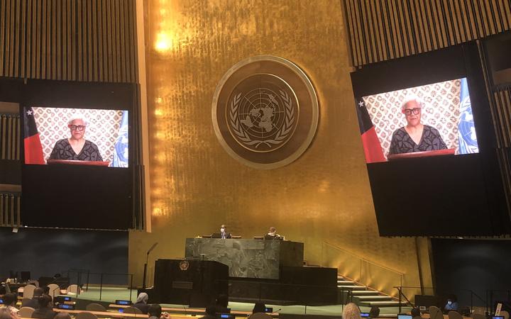 Samoa's PM Fiame Naomi Mata'afa addressing UN