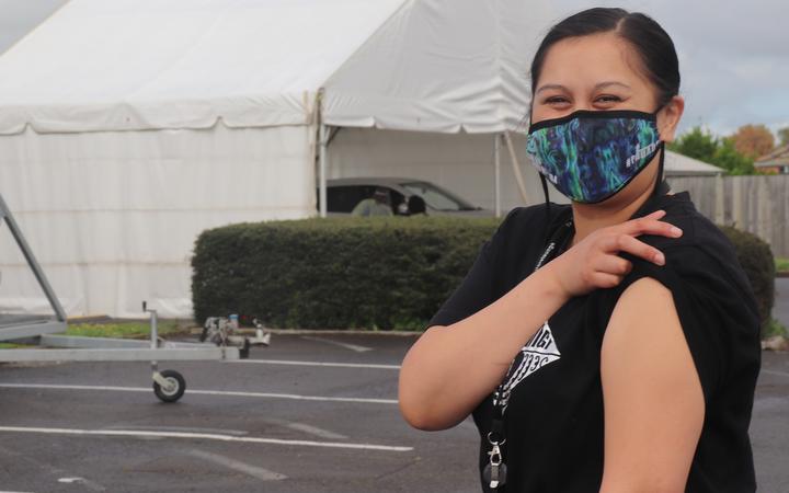 Raiha Tahuri gets her vaccination at Te Taiwhenua o Heretaunga in Hastings 