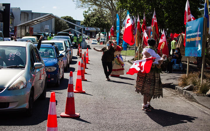 Dancing in the street at the Langimalie Supervax Event in Onehunga.