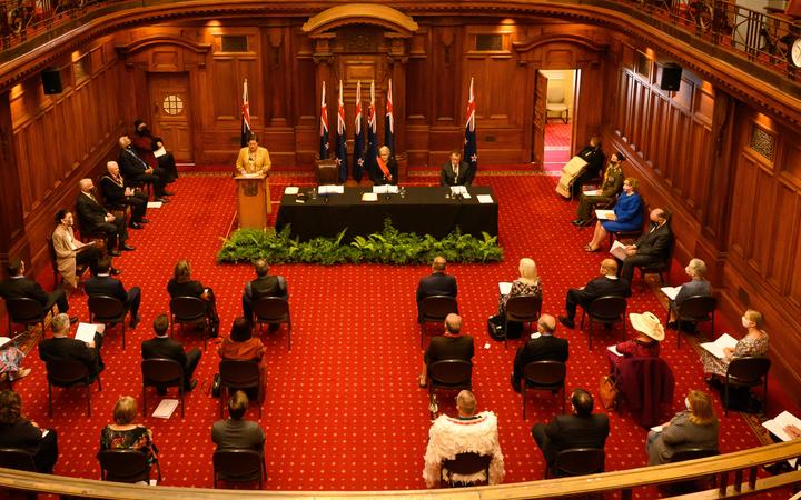 WELLINGTON, NEW ZEALAND - October 21: Dame Cindy Kiro delivers her first speech as Governor General during the swearing-in ceremony of Dame Cindy Kiro October 21, 2021 in Wellington, New Zealand.