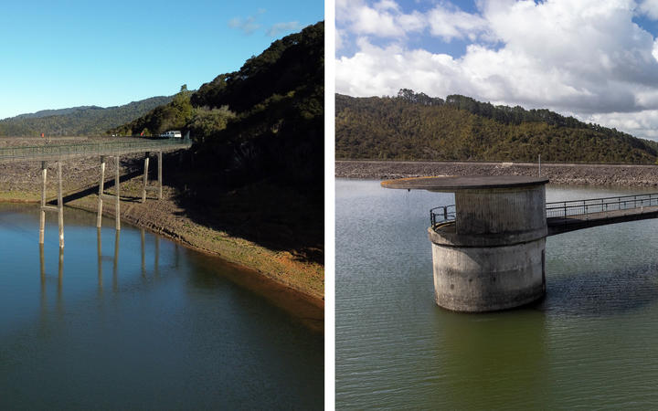 Upper Mangatawhiri Dam before and after
